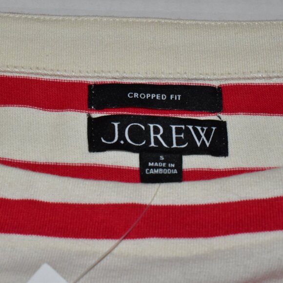 J. Crew Cropped Striped Boatneck Long Sleeve Cotton Tee Size S - Picture 3 of 10